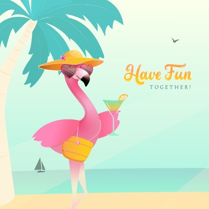 Vakantiekaart happy holidays humor tropisch roze flamingo 2