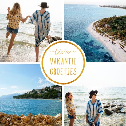 Vakantiekaart met 4 foto's vierkant 'Vakantiegroetjes'  2