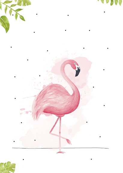 Vakantiekaart met roze flamingo, fijne vakantie!  2