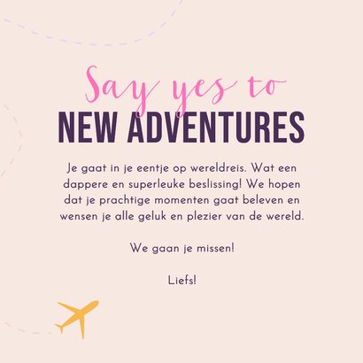 Vakantiekaart say yes to new adventures vliegtuig wereldreis 3