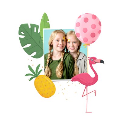 Vakantiekaart tropisch ananassen flamingo's ballonnen 2