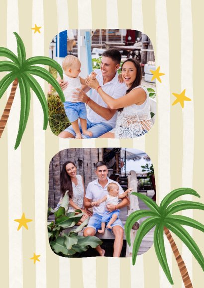 Vakantiekaart tropisch palmbomen kleuren kaders foto roze 2