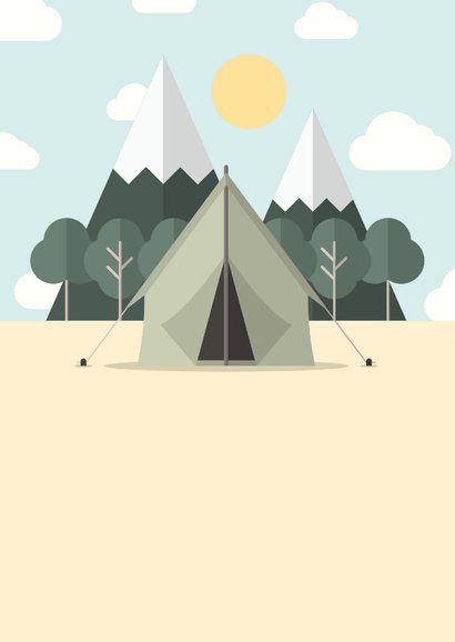 Vakantiekaart 'Veel plezier op kamp' met bos en tent 2