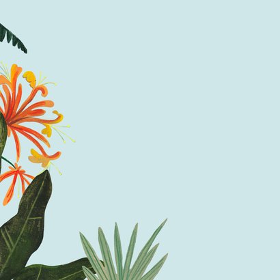 Vakantiekaart vrouw in de tropische zee met bloemen 2