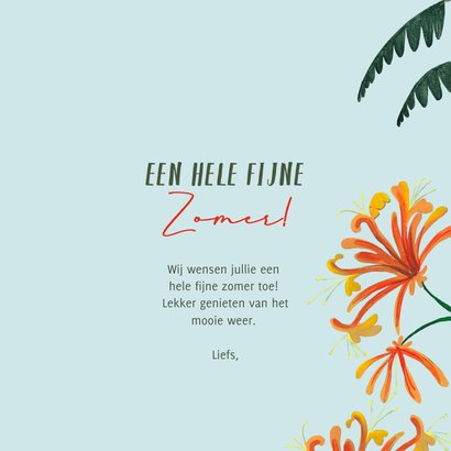 Vakantiekaart vrouw in de tropische zee met bloemen 3