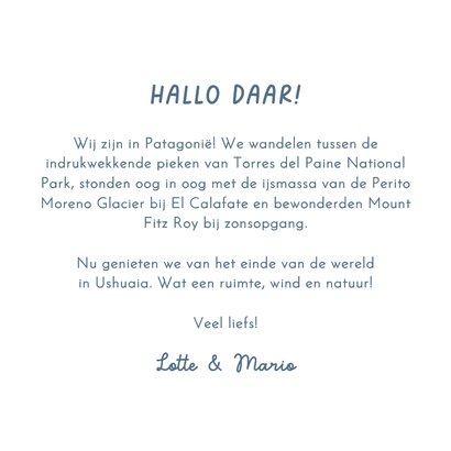 Vakantiekaart zuid amerika pinguin winter bergen Patagonië 3