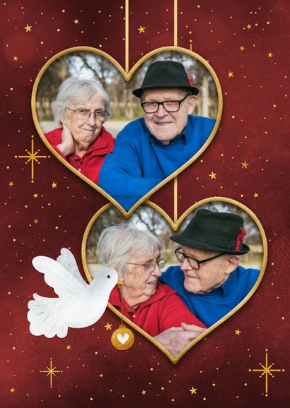 Valentijnsdag 2 witte tortelduifjes met eigen foto in hart 2