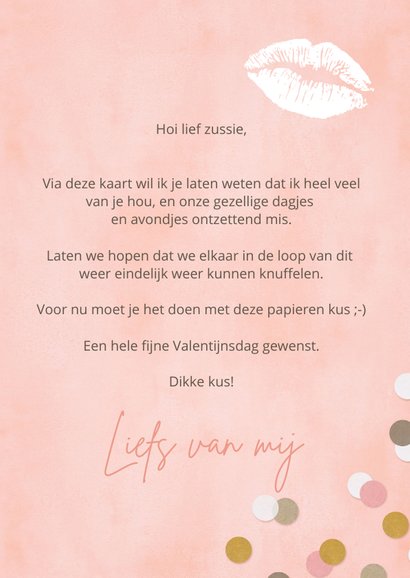 Valentijnskaart dikke kus voor mijn zus met confetti 3