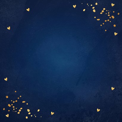 Valentijnskaart donkerblauw foto confetti goudlook Achterkant