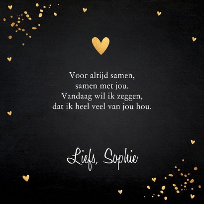 Valentijnskaart fotocollage donker gouden confetti 3