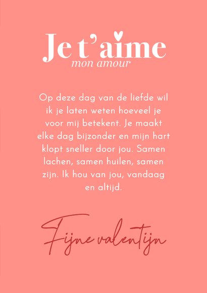 Valentijnskaart hartjes je t'aime mon amour 3