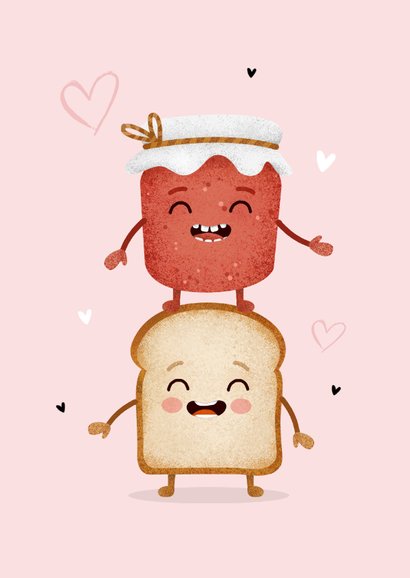 Valentijnskaart humor jam boterham match hartjes grappig 2