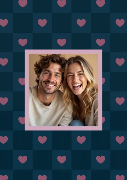 Valentijnskaart i love you donkerblauw roze hartjes 2