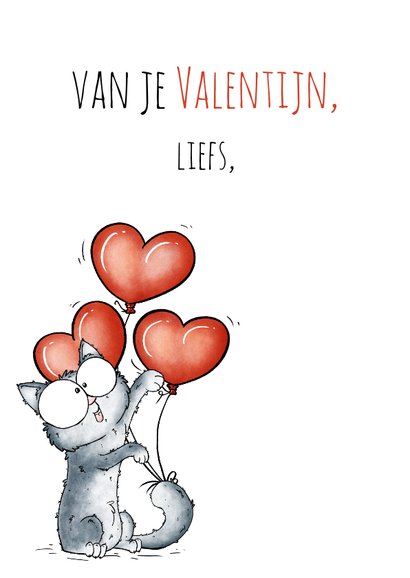Valentijnskaart kat met hartenballonnen You're purrfect! 3