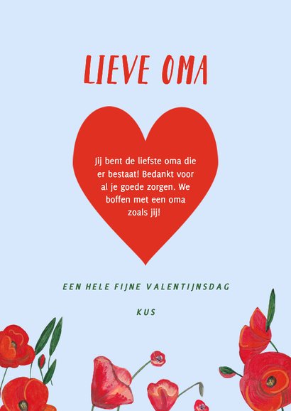 Valentijnskaart klaprozen en foto hart oma 3