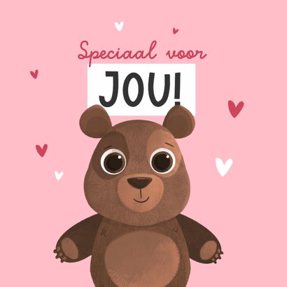 Valentijnskaart knuffelbeer dikke knuffel hartjes roze 2