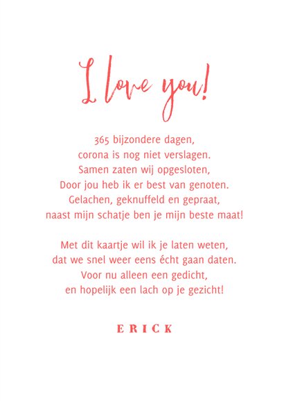 Valentijnskaart liefde is foto corona mondkapjes hartjes 3