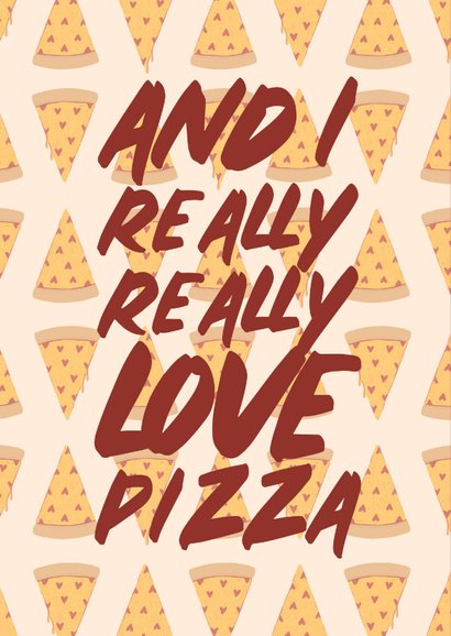 Valentijnskaart love you more than pizza met hartjes 2