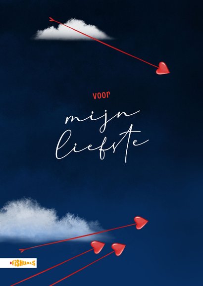 Valentijnskaart met Cupido in de wolken 2