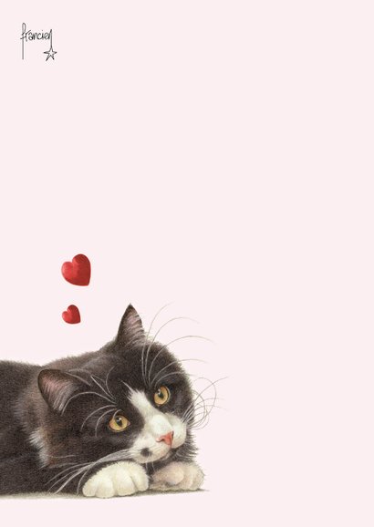 valentijnskaart met kat ik denk de hele dag aan jou 2