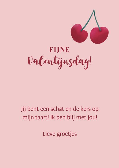 Valentijnskaart met kersen en tekst I like you cherry much 3