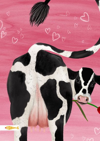 Valentijnskaart met koe en roos 2