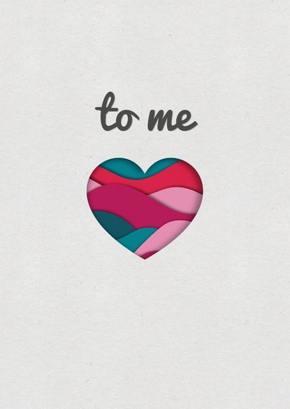 Valentijnskaart met paper cutout hart in roze en petrol 2