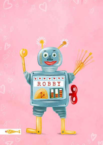 Valentijnskaart met schattig robotje met naam 2