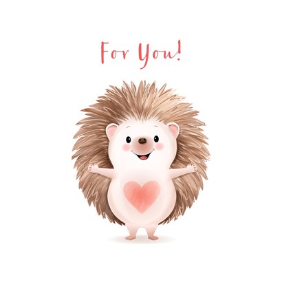 Valentijnskaart met schattige egel die een knuffel geeft 2