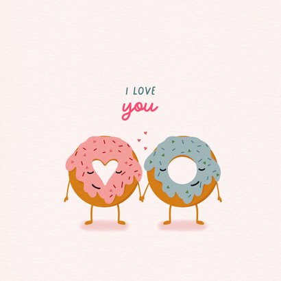 Valentijnskaart met twee donuts die verliefd zijn 2
