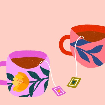 Valentijnskaart met twee kopjes thee 2