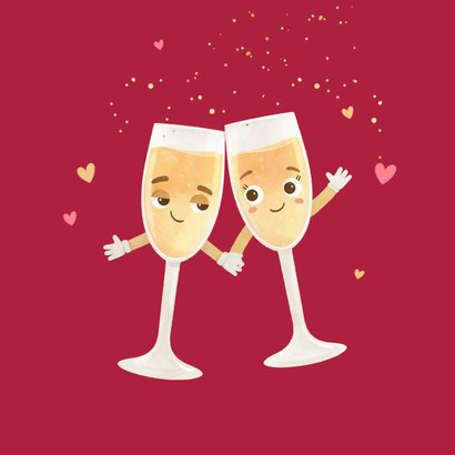 Valentijnskaart proost champagne cartoon grappig stel 2