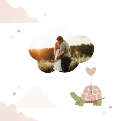 Valentijnskaart te laat schildpad in de wolken hartjes 2