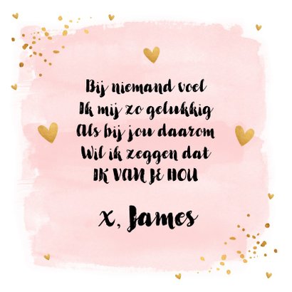 Valentijnskaart waterverf roze typografie goud confetti 3