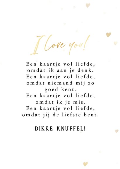 Valentijnskaartje gouden hartjes en grote foto i love you 3