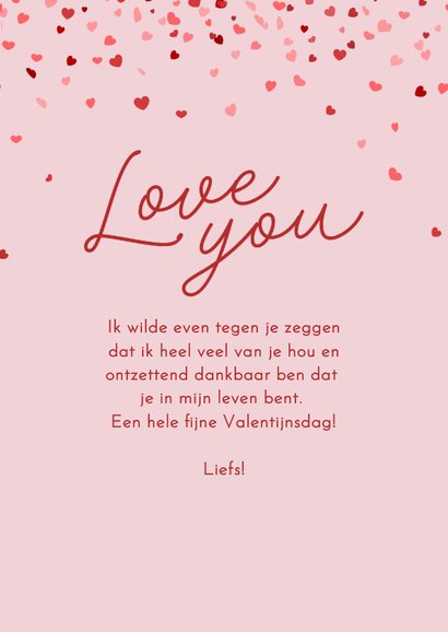 Valentijnskaartje roze met kleine hartjes foto love you 3