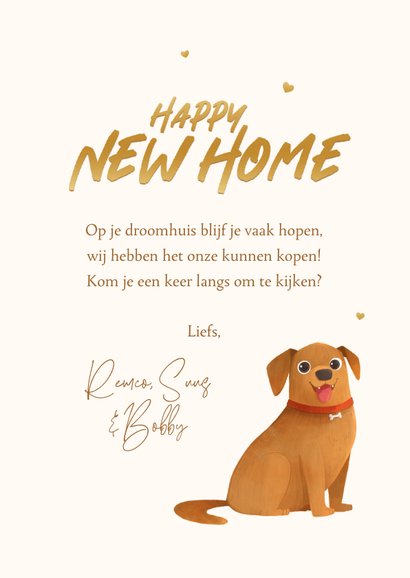 Verhuisbericht voordeur hond hartjes new home 3