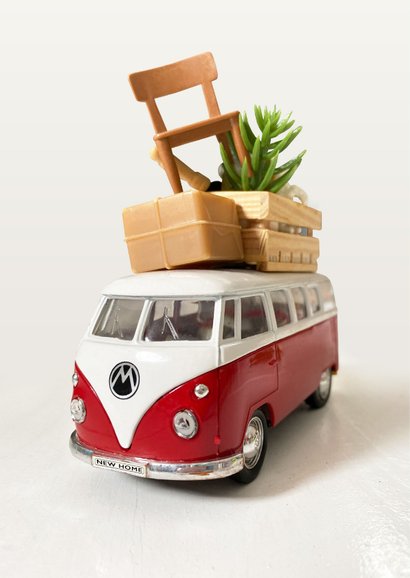 Verhuiskaart felicitatie nieuw huis - met Volkswagenbusje 2