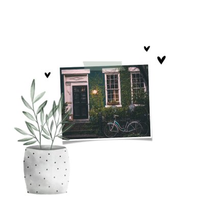 Verhuiskaart foto new home met hartjes en planten 2