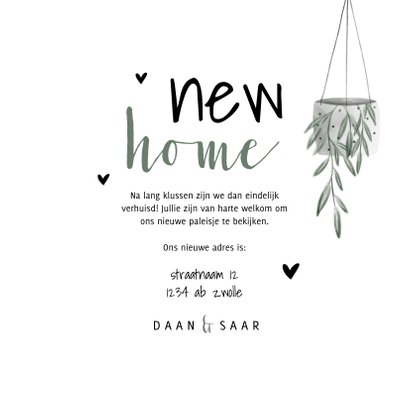Verhuiskaart foto new home met hartjes en planten 3