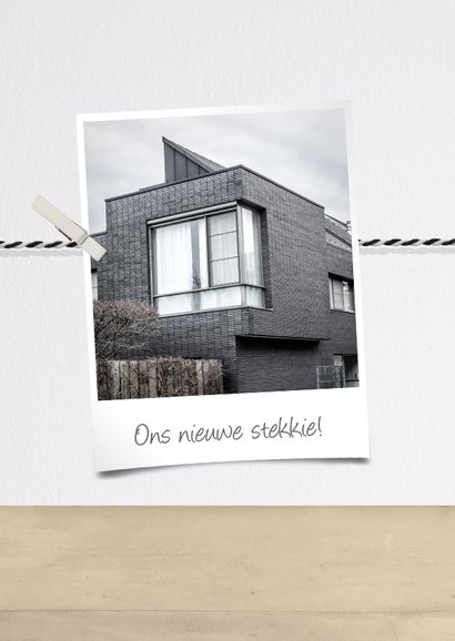 Verhuiskaart fotolijst houten huisje met fotocollage 2