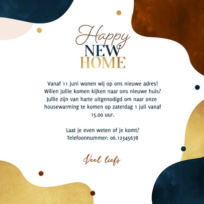 Verhuiskaart housewarming happy new home goud confetti 3