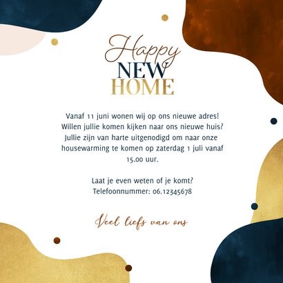 Verhuiskaart housewarming happy new home goud confetti 3