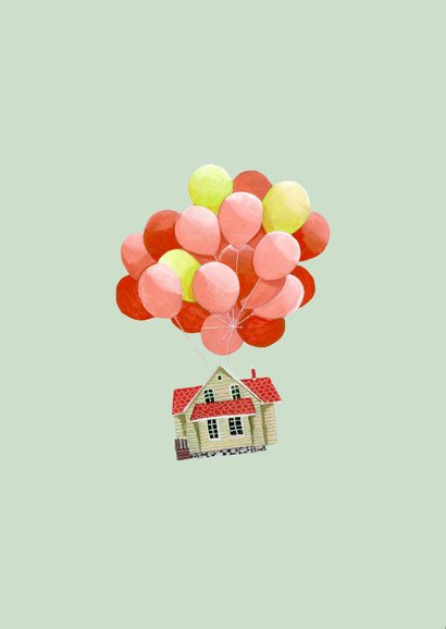 Verhuiskaart huis aan ballonnen in de lucht 2