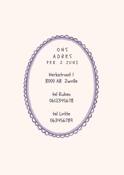Verhuiskaart illustratie huisje boompje beestje 2