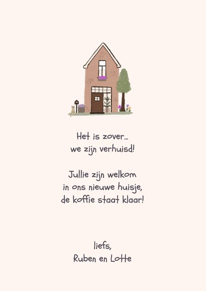 Verhuiskaart illustratie huisje boompje beestje 3