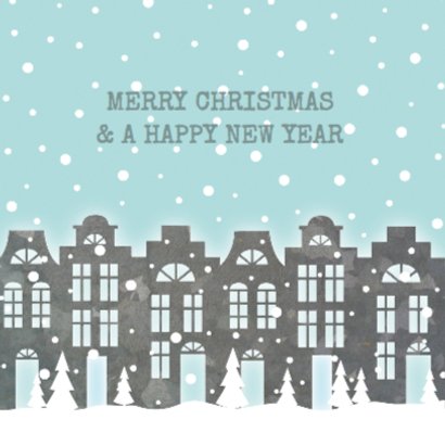 Verhuiskaart kerst huisjes sneeuw foto 2