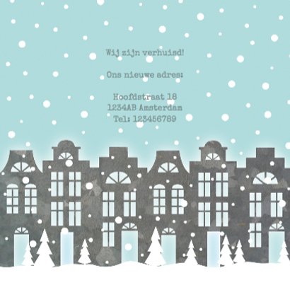 Verhuiskaart kerst huisjes sneeuw foto 3