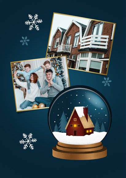 Verhuiskaart kerst sneeuwbol huis fijne feestdagen 2