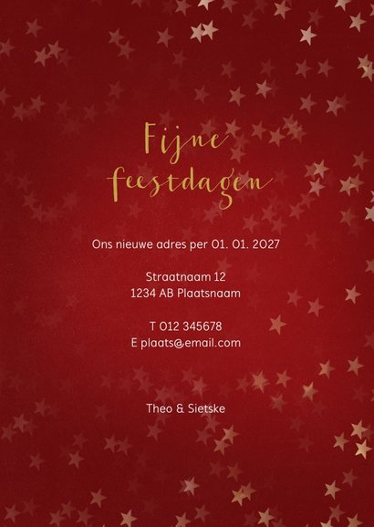 Verhuiskaart kerst staand met huisje goud - Een gouden kerst 3